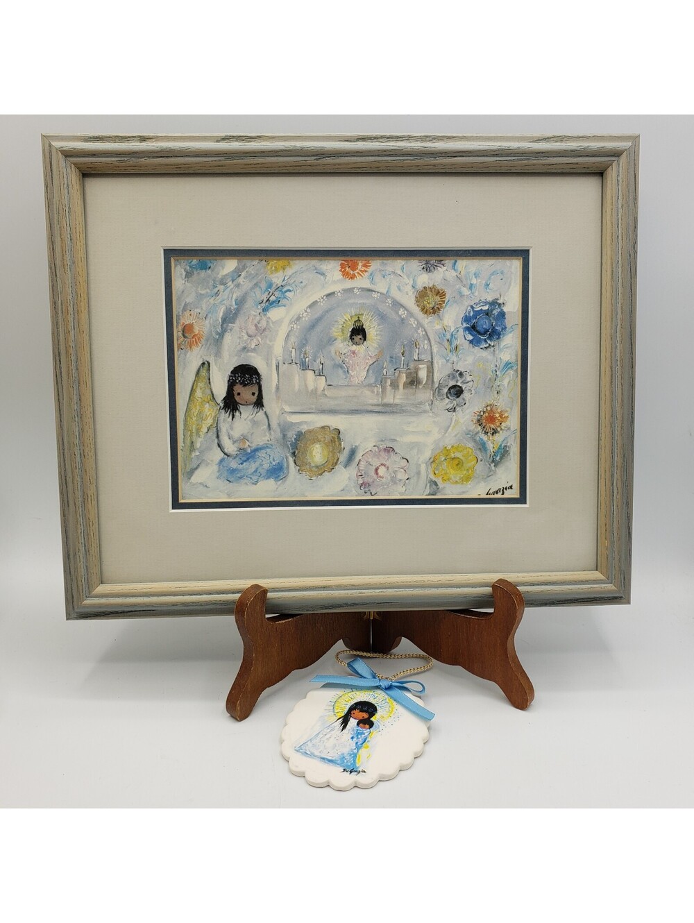 Ted DeGrazia Framed Art Print the LITTLE GUARDIAN ANGEL Matching Ornament 11x9"